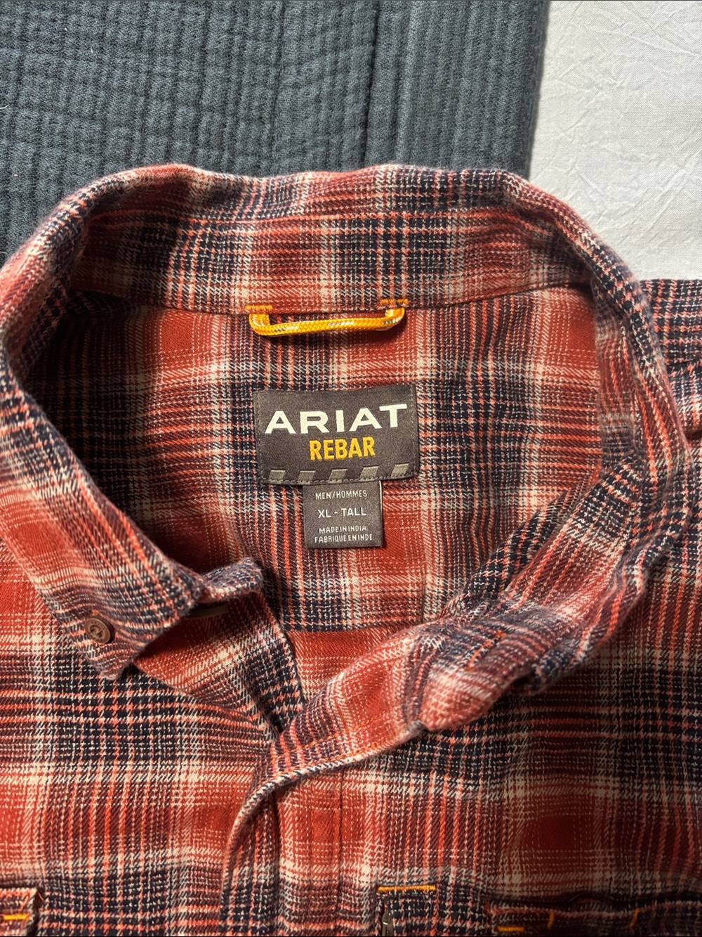 Ariat Rebar Men's Rust and Navy Plaid Button-Down Shirt
